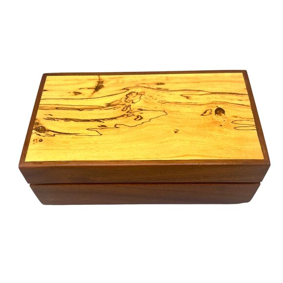 Handcrafted Wooden Jewelry Box With Spalted Maple Lid R Wilson 2000 7.5 x 4.25" - Picture 2 of 13